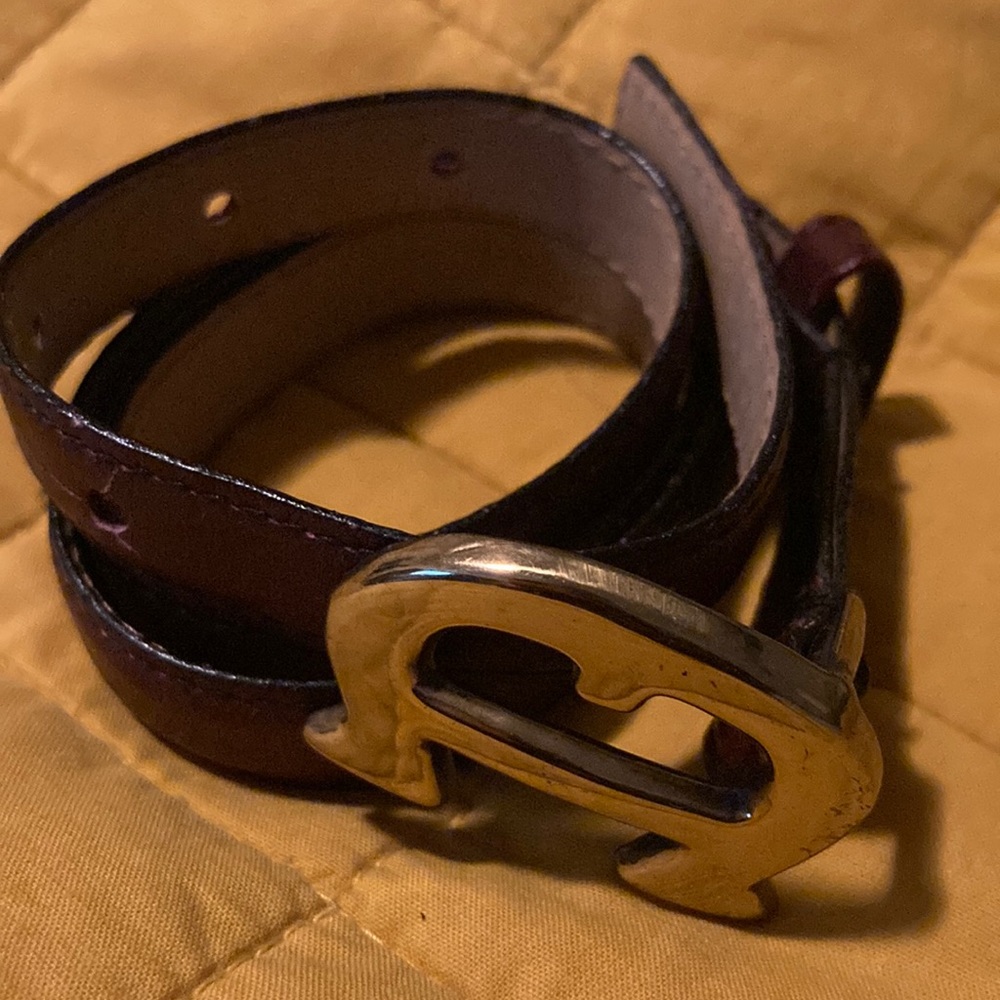 Vtg ETIENNE AIGNER Skinny  leather Belt  Logo buckle SZ 26